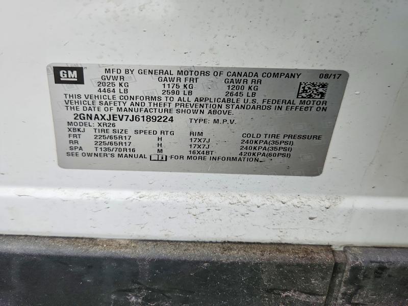 Aukcja sprzedaży 2018 Chevrolet Equinox, vin: 2GNAXJEV7J6189224, numer aukcji: 52045116