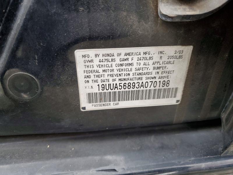 52379046 :رقم المزاد ، 19UUA56893A070198 vin ، 2003 Acura 3.2tl مزاد بيع