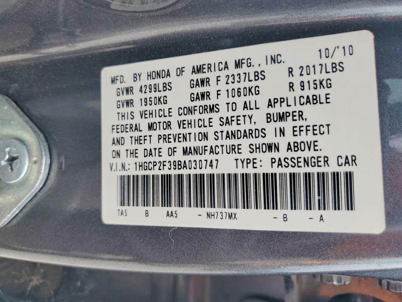 Aukcja sprzedaży 2011 Honda Accord, vin: 1HGCP2F39BA030747, numer aukcji: 55332746
