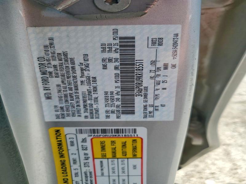 Aukcja sprzedaży 2019 Ford Fusion, vin: 3FA6P0RU9KR185511, numer aukcji: 53723966