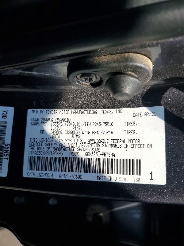 53984596 :رقم المزاد ، 5TFAZ5CNXMX103695 vin ، 2021 Toyota Tacoma مزاد بيع