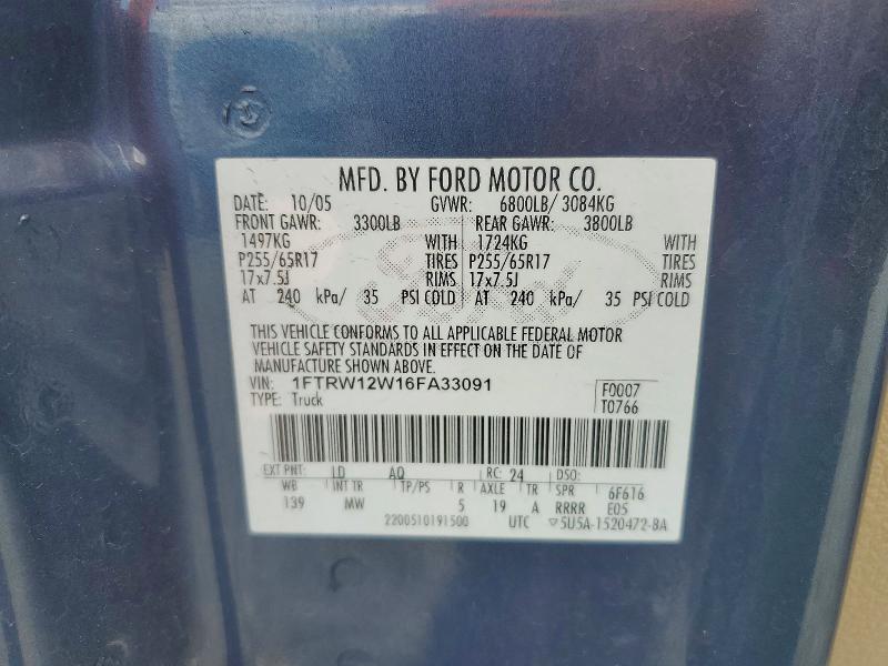 Продажа на аукционе авто 2006 Ford F150, vin: 1FTRW12W16FA33091, номер лота: 51873126