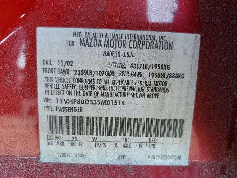 Aukcja sprzedaży 2003 Mazda 6, vin: 1YVHP80D535M01514, numer aukcji: 52839096