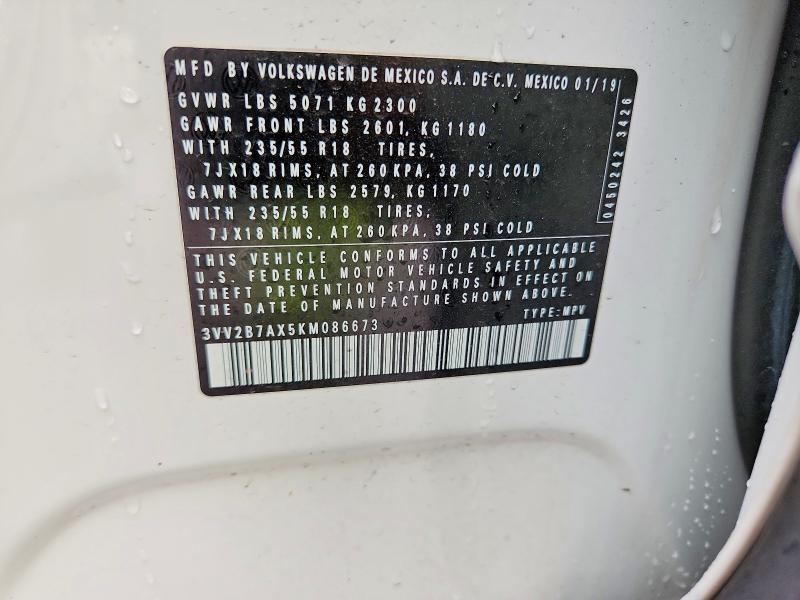 Aukcja sprzedaży 2019 Volkswagen Tiguan, vin: 3VV2B7AX5KM086673, numer aukcji: 52433406