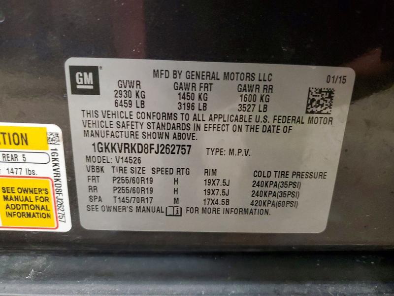 Aukcja sprzedaży 2015 Gmc Acadia, vin: 1GKKVRKD8FJ262757, numer aukcji: 52251796