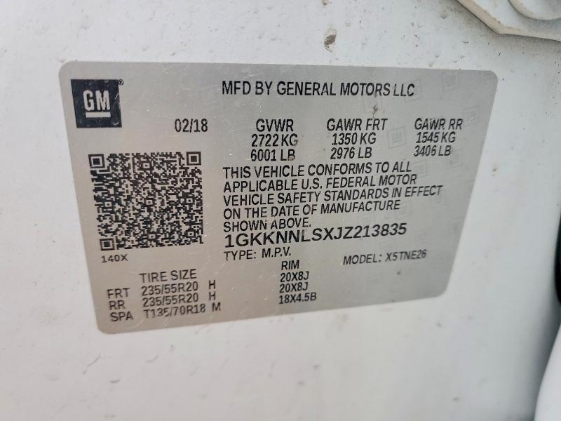 52379426 :رقم المزاد ، 1GKKNNLSXJZ213835 vin ، 2018 Gmc Acadia مزاد بيع