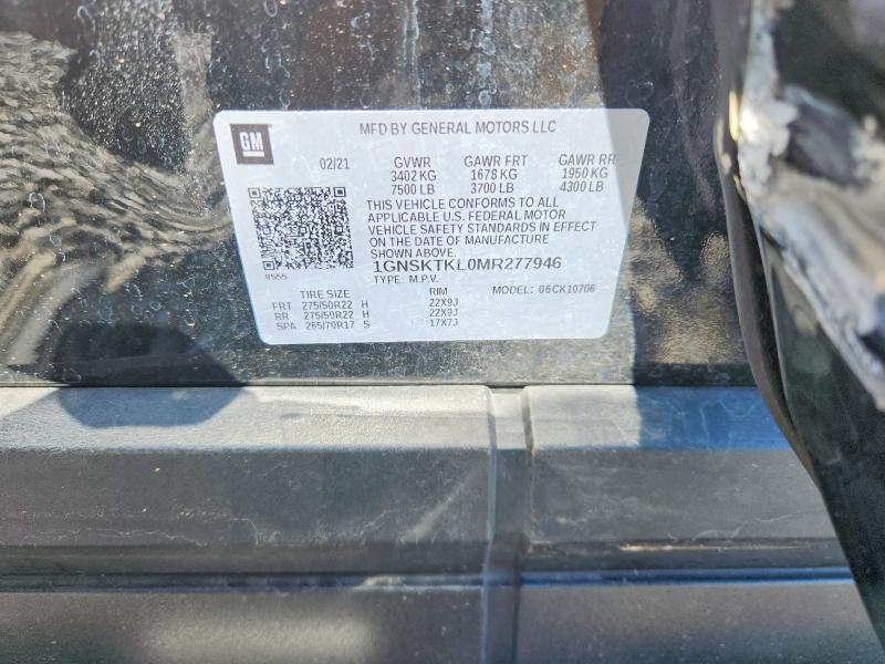 Aukcja sprzedaży 2021 Chevrolet Tahoe, vin: 1GNSKTKL0MR277946, numer aukcji: 53394156