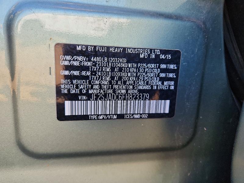 2015 Subaru Forester მანქანა იყიდება აუქციონზე, vin: JF2SJADC6FH823379, აუქციონის ნომერი: 52930656