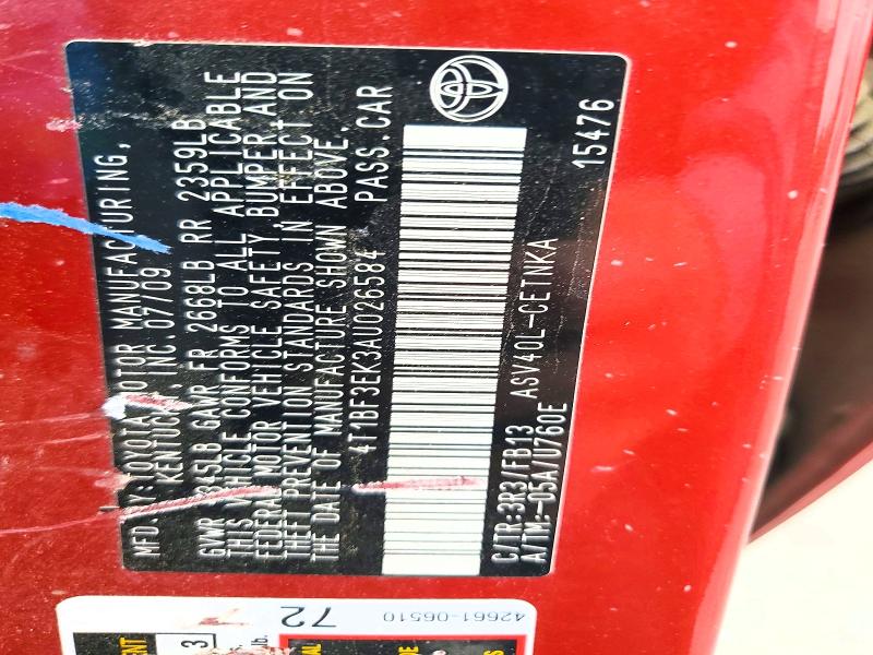 2010 Toyota Camry მანქანა იყიდება აუქციონზე, vin: 4T1BF3EK3AU026584, აუქციონის ნომერი: 53014466