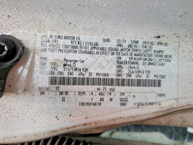 Aukcja sprzedaży 2012 Ford Focus, vin: 1FAHP3K26CL357559, numer aukcji: 54824646
