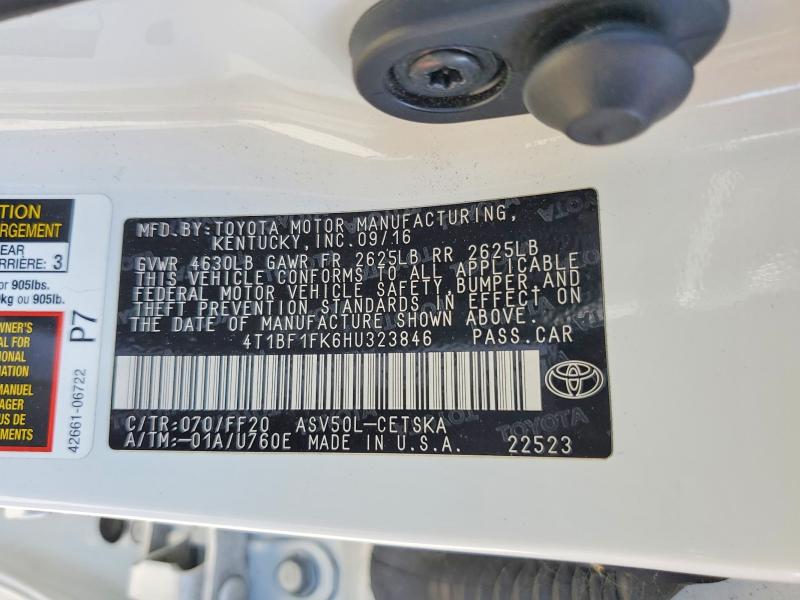 Aukcja sprzedaży 2017 Toyota Camry, vin: 4T1BF1FK6HU323846, numer aukcji: 52435176