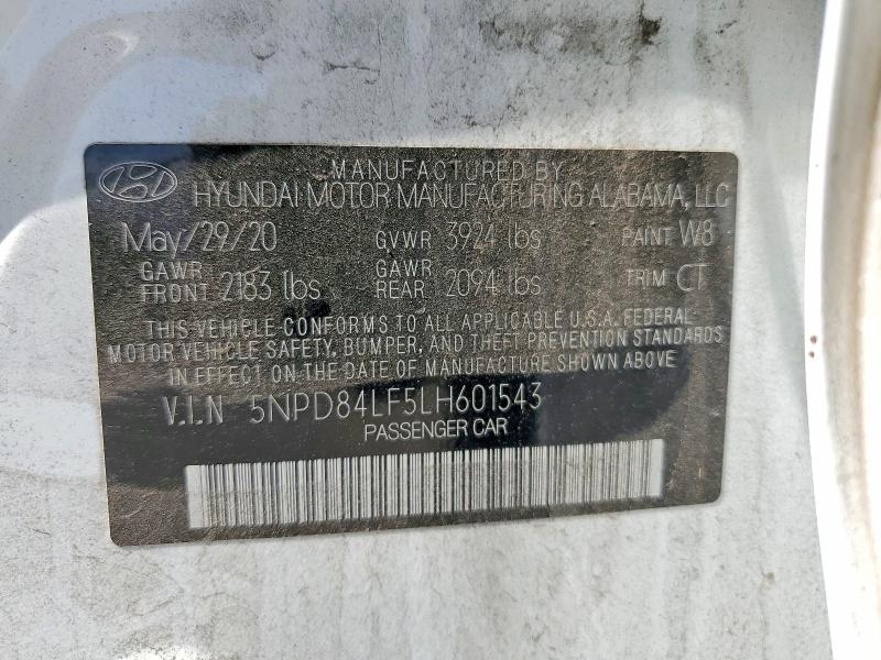 54840366 :رقم المزاد ، 5NPD84LF5LH601543 vin ، 2020 Hyundai Elantra مزاد بيع