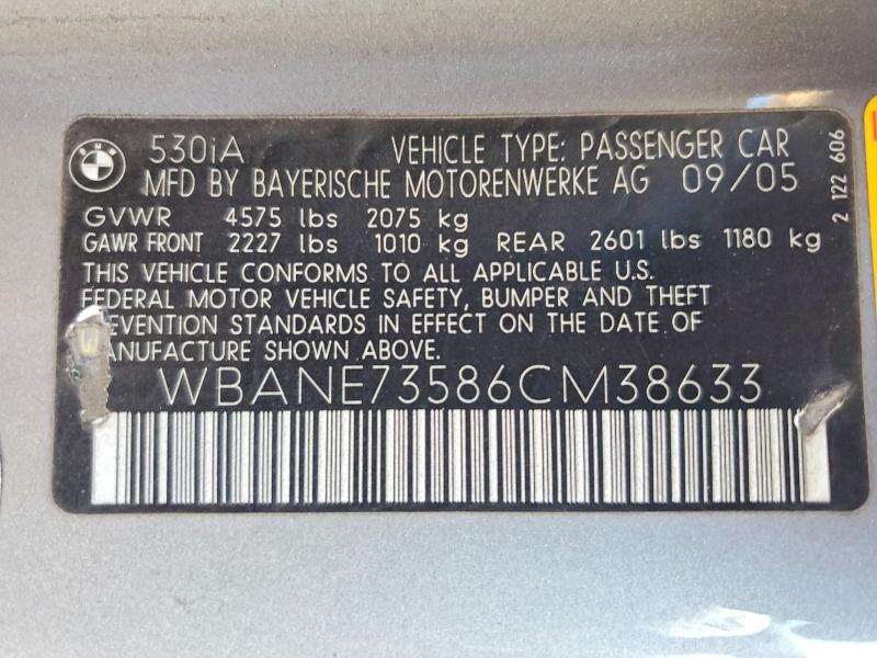 52065996 :رقم المزاد ، WBANE73586CM38633 vin ، 2006 Bmw 530 مزاد بيع