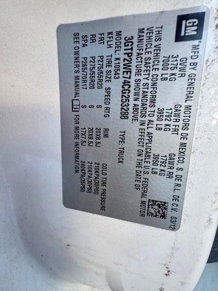 53307736 :رقم المزاد ، 3GTP2WE74CG253288 vin ، 2012 Gmc Sierra مزاد بيع