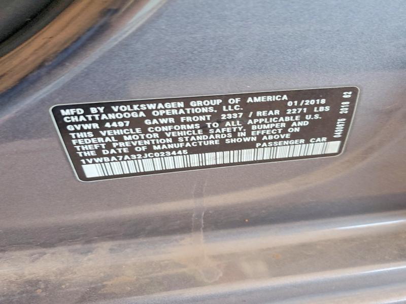 Продажа на аукционе авто 2018 Volkswagen Passat, vin: 1VWBA7A32JC023445, номер лота: 54921646