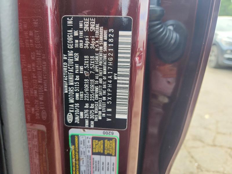 54937896 :رقم المزاد ، 5XYPH4A17HG211823 vin ، 2017 Kia Sorento مزاد بيع