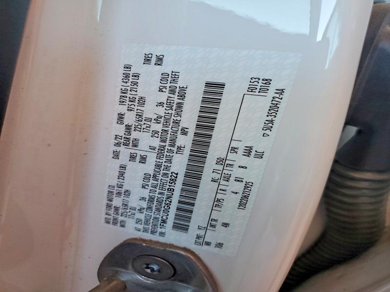 54522756 :رقم المزاد ، 1FMCU0G62NUB15822 vin ، 2022 Ford Escape مزاد بيع