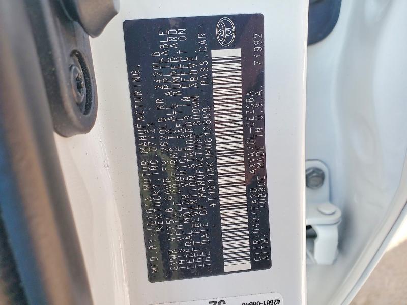 Aukcja sprzedaży 2021 Toyota Camry, vin: 4T1G11AK1MU612669, numer aukcji: 54277876