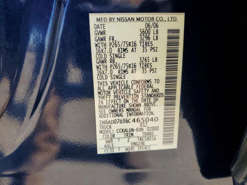54208166 :رقم المزاد ، 1N6AD07U36C465040 vin ، 2006 Nissan Frontier مزاد بيع