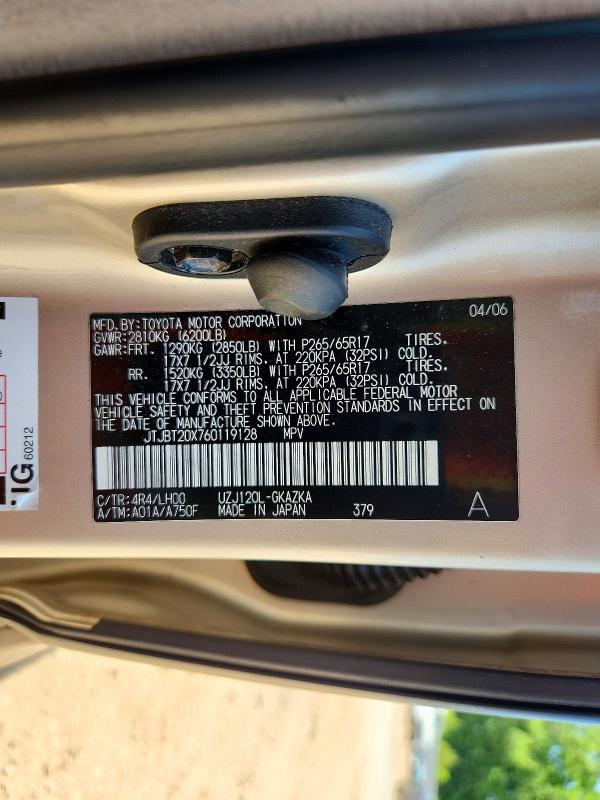 53769336 :رقم المزاد ، JTJBT20X760119128 vin ، 2006 Lexus Gx مزاد بيع