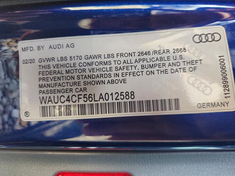 Продаж на аукціоні авто 2020 Audi S5, vin: WAUC4CF56LA012588, номер лоту: 54619736