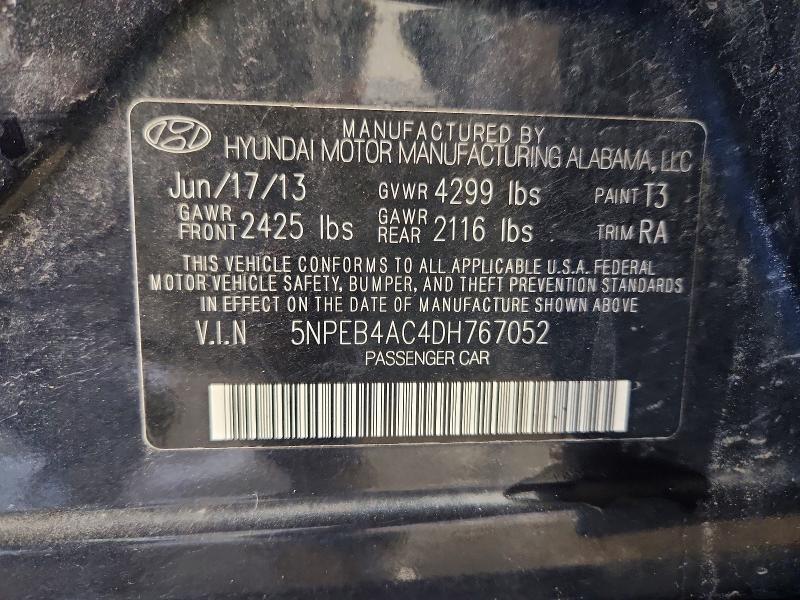 2013 Hyundai Sonata მანქანა იყიდება აუქციონზე, vin: 5NPEB4AC4DH767052, აუქციონის ნომერი: 53021296