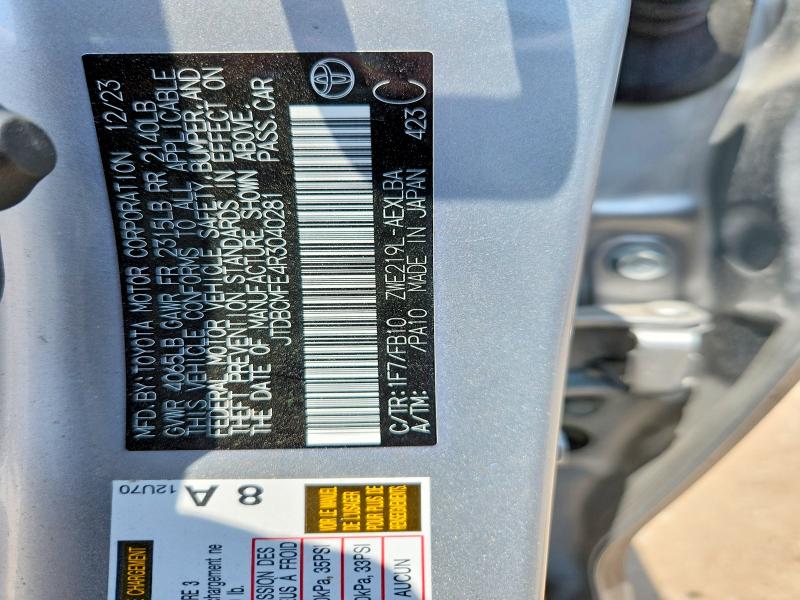 54368436 :رقم المزاد ، JTDBCMFE4R3040281 vin ، 2024 Toyota Corolla Hybrid مزاد بيع