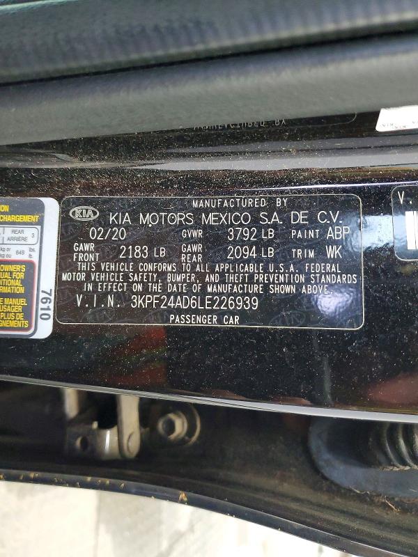 Продажа на аукционе авто 2020 Kia Forte, vin: 3KPF24AD6LE226939, номер лота: 52417576