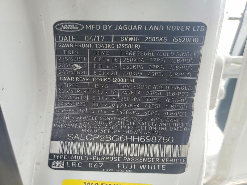 Aukcja sprzedaży 2017 Land Rover Discovery Sport, vin: SALCR2BG6HH698760, numer aukcji: 53334666