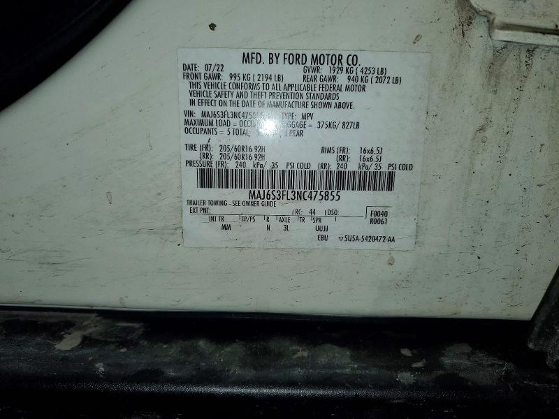 Продажа на аукционе авто 2022 Ford Ecosport, vin: MAJ6S3FL3NC475855, номер лота: 53192496