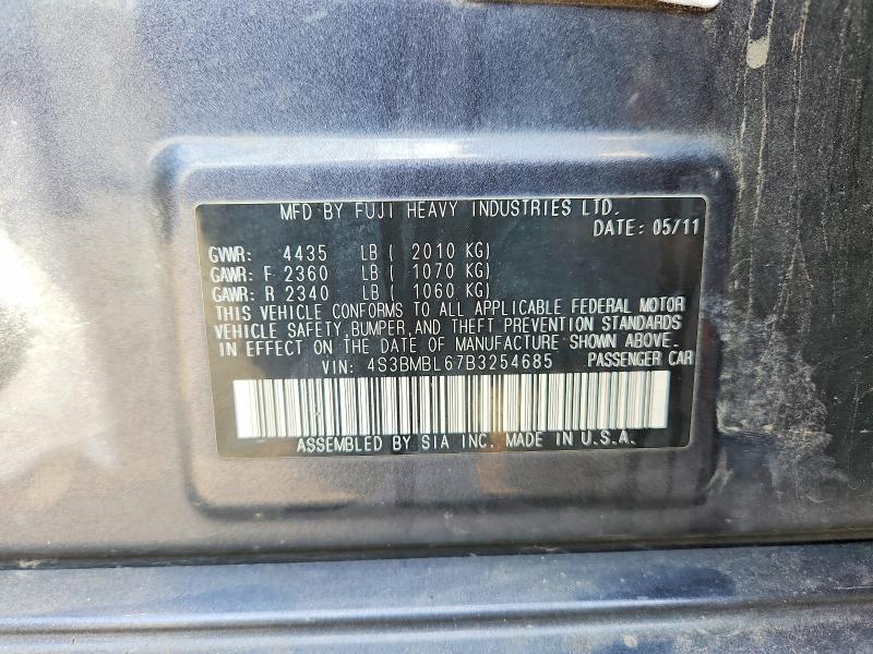 2011 Subaru Legacy მანქანა იყიდება აუქციონზე, vin: 4S3BMBL67B3254685, აუქციონის ნომერი: 53264006