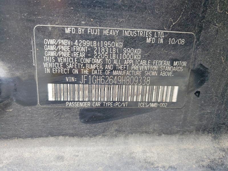 54835376 :رقم المزاد ، JF1GH62649H809338 vin ، 2009 Subaru Impreza مزاد بيع