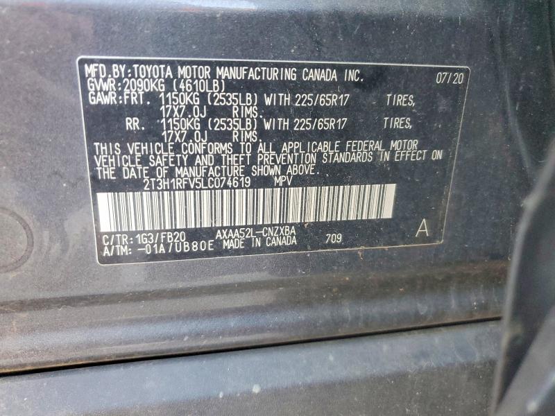 Aukcja sprzedaży 2020 Toyota Rav4, vin: 2T3H1RFV5LC074619, numer aukcji: 52229806