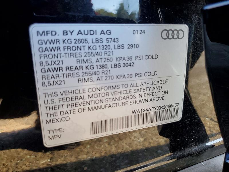 2024 Audi Sq5 მანქანა იყიდება აუქციონზე, vin: WA124AFYXR2066552, აუქციონის ნომერი: 54530536
