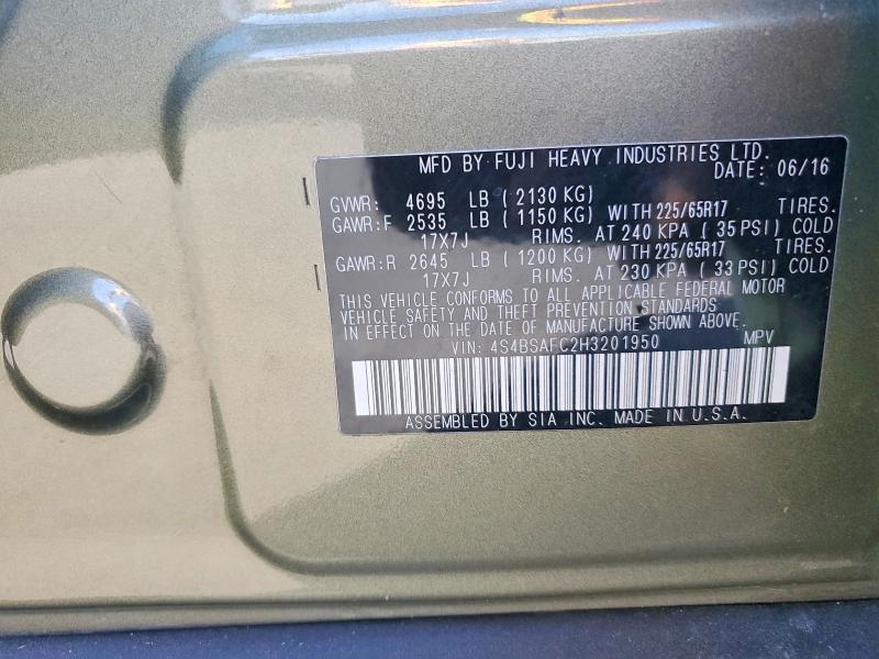 Aukcja sprzedaży 2017 Subaru Outback, vin: 4S4BSAFC2H3201950, numer aukcji: 53123416