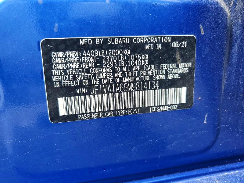 Aukcja sprzedaży 2021 Subaru Wrx, vin: JF1VA1A69M9814134, numer aukcji: 53904086