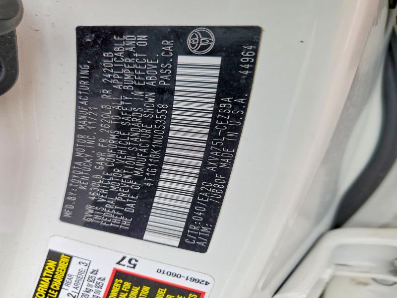 2022 Toyota Camry მანქანა იყიდება აუქციონზე, vin: 4T1G11BK1NU053558, აუქციონის ნომერი: 53559476