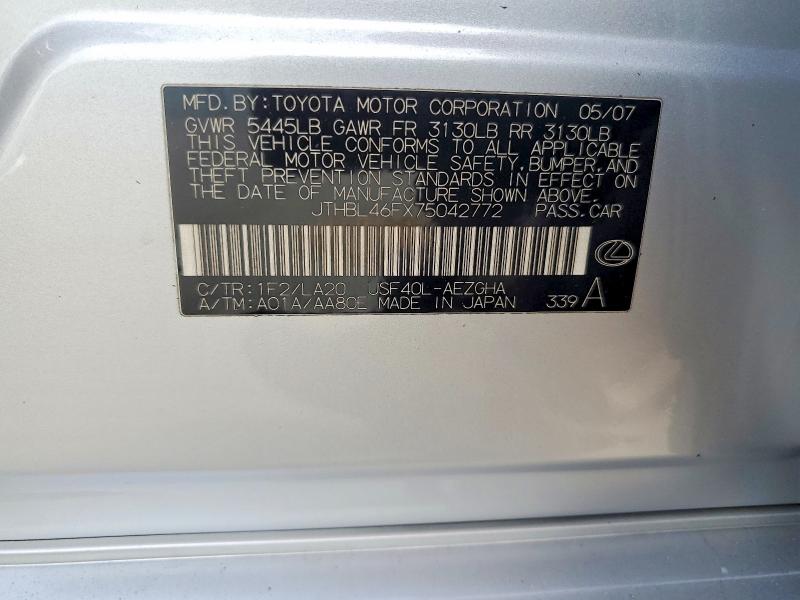 52946056 :رقم المزاد ، JTHBL46FX75042772 vin ، 2007 Lexus Ls مزاد بيع