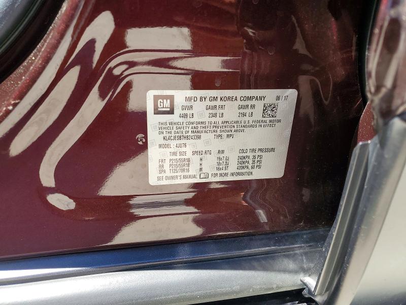 2017 Buick Encore მანქანა იყიდება აუქციონზე, vin: KL4CJESB7HB243398, აუქციონის ნომერი: 53113386