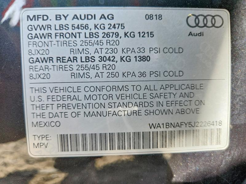 Продаж на аукціоні авто 2018 Audi Q5, vin: WA1BNAFY5J2226418, номер лоту: 54194416