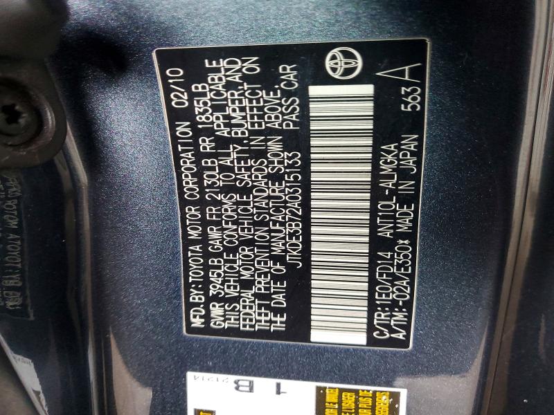 53192926 :رقم المزاد ، JTKDE3B72A0315133 vin ، 2010 Scion Tc مزاد بيع