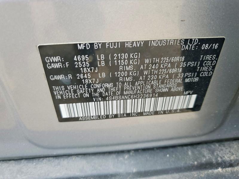 54075216 :رقم المزاد ، 4S4BSANC6H3236914 vin ، 2017 Subaru Outback مزاد بيع