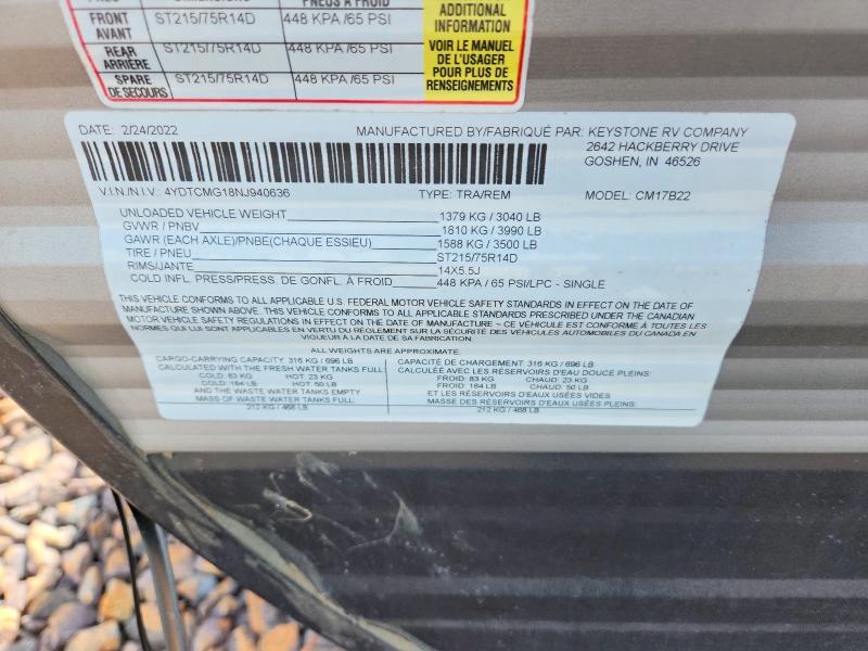 Продажа на аукционе авто 2022 Keystone Coleman, vin: 4YDTCMG18NJ940636, номер лота: 55111636