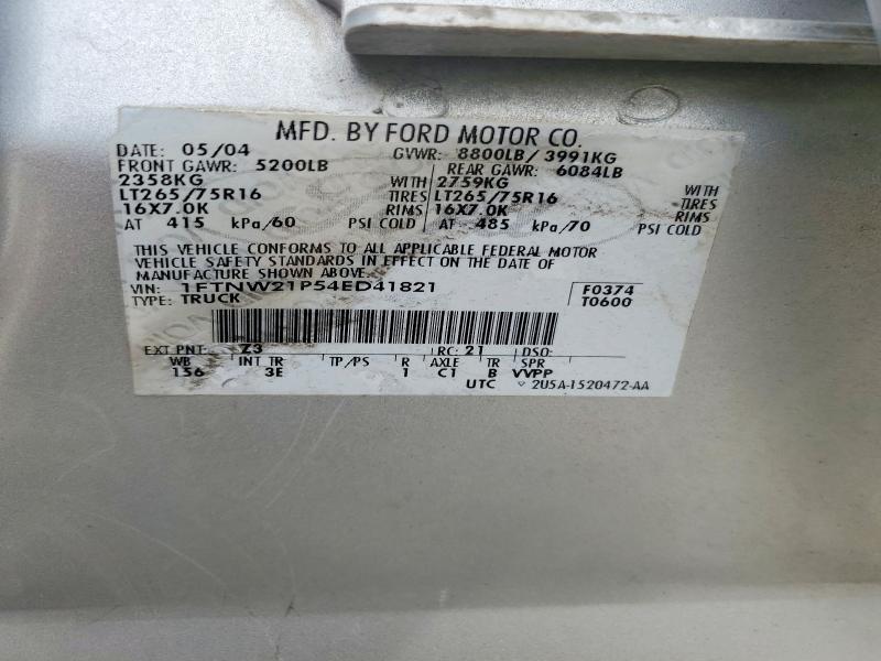 Продаж на аукціоні авто 2004 Ford F250, vin: 1FTNW21P54ED41821, номер лоту: 52940686