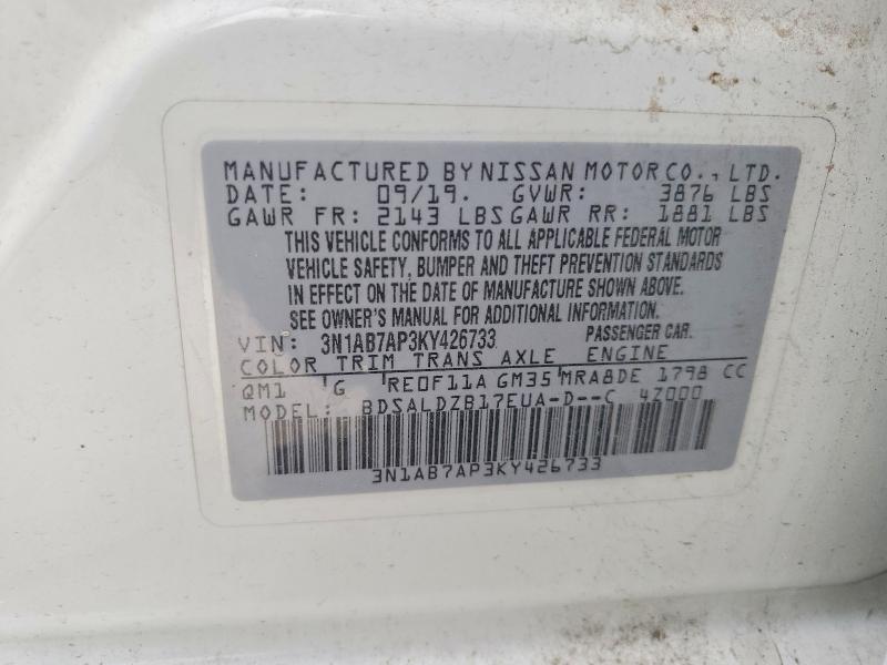 Aukcja sprzedaży 2019 Nissan Sentra, vin: 3N1AB7AP3KY426733, numer aukcji: 54643426