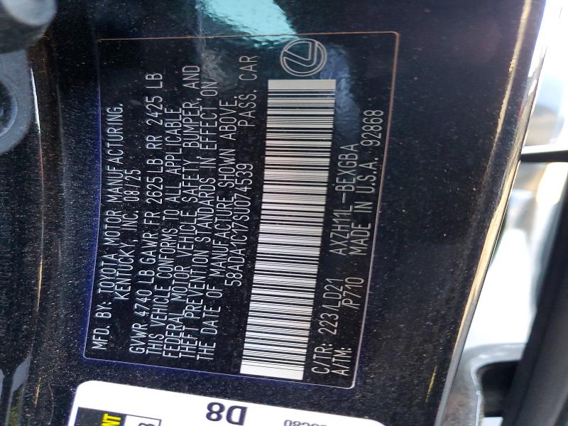 2025 Lexus Es 300h მანქანა იყიდება აუქციონზე, vin: 58ADA1C17SU074539, აუქციონის ნომერი: 52273486