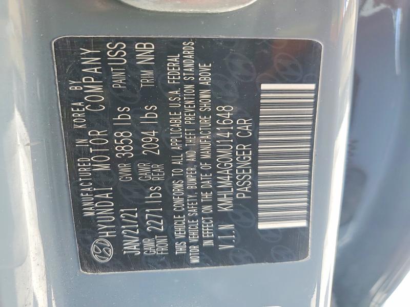 54453426 :رقم المزاد ، KMHLM4AG0MU141648 vin ، 2021 Hyundai Elantra مزاد بيع