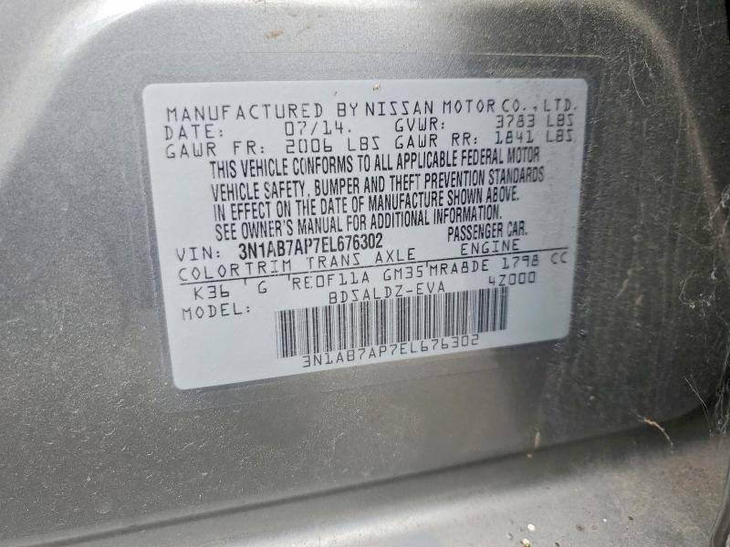 2014 Nissan Sentra მანქანა იყიდება აუქციონზე, vin: 3N1AB7AP7EL676302, აუქციონის ნომერი: 53612726