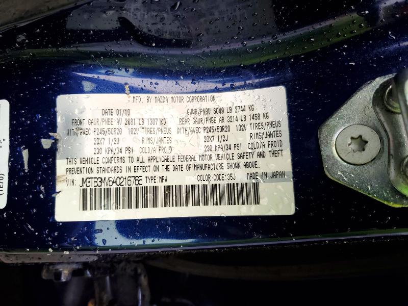 Aukcja sprzedaży 2010 Mazda Cx-9, vin: JM3TB3MV6A0216765, numer aukcji: 52222996