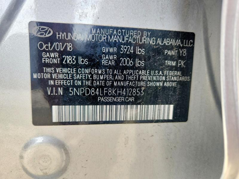 Продаж на аукціоні авто 2019 Hyundai Elantra, vin: 5NPD84LF8KH412853, номер лоту: 55066796